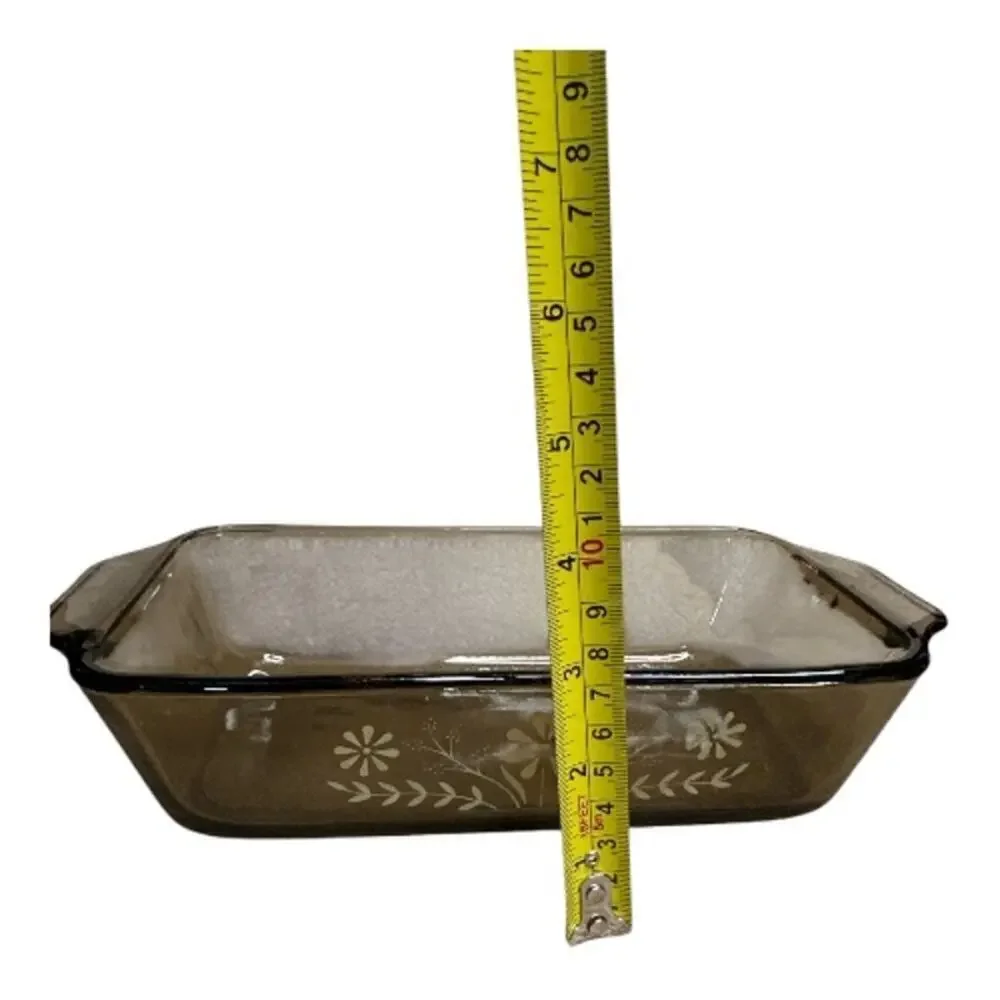 Vntg Amber Glass Yellow Daisies 9x5 Glasbake Jeannette Casserole Baking Dish